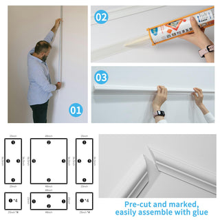 6 pcs, Ready-to-Assemble Wainscoting Panels for Interior Wall Décor Living Room Bedroom Accent Wall - Installed with Glue, 3 Top 3 Bottom