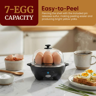Elite Gourmet Rapid Egg Cooker, 7 Easy-To-Peel, Hard, Medium, Soft Boiled Eggs