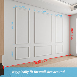 6 pcs, Ready-to-Assemble Wainscoting Panels for Interior Wall Décor Living Room Bedroom Accent Wall - Installed with Glue, 3 Top 3 Bottom
