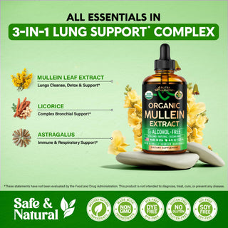 Mullein Drops for Lungs - USDA Organic Liquid 4fl oz