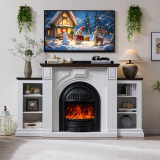 Electric Fireplace with Mantel, 76" Electric Fireplace