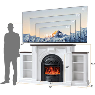 Electric Fireplace with Mantel, 76" Electric Fireplace