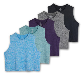 Real Essentials 5 Pack: Women's Dry Fit Crop Summer Tank Top