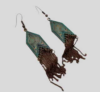 Boho Patina Geometric Fringe Earrings