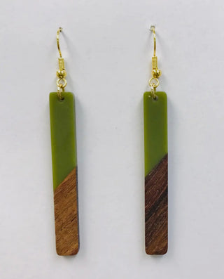 Résine Boho géométrique et boucles d’oreilles en bois | Bijoux | Bijoux en bois| Résine |