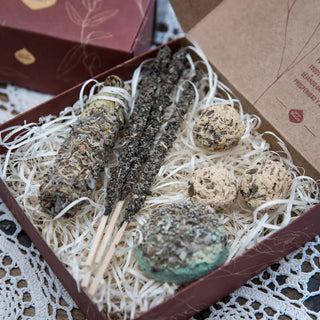 Kit d'encens à base de plantes | Boîte cadeau faite à la main | Lavande | Yagra | Palo Santo | Sage